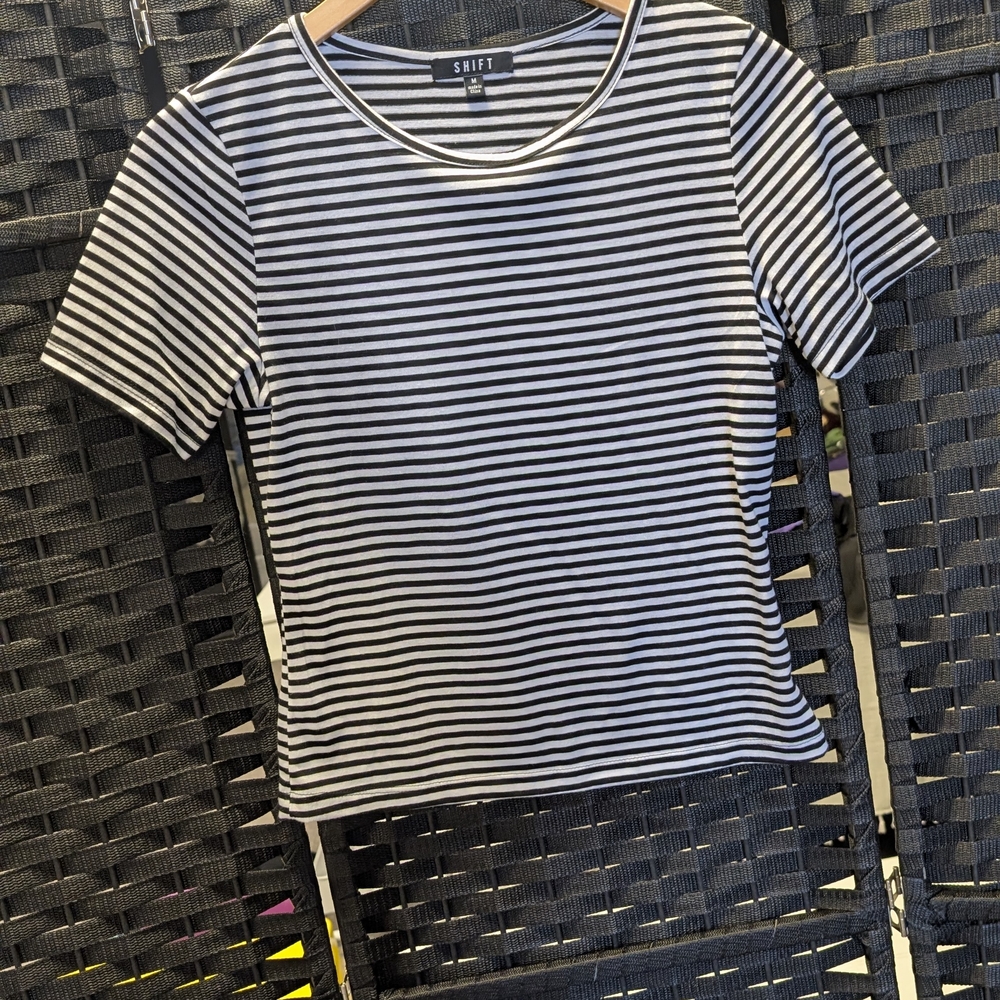 Shift Black and White Striped Short Sleeve Tee